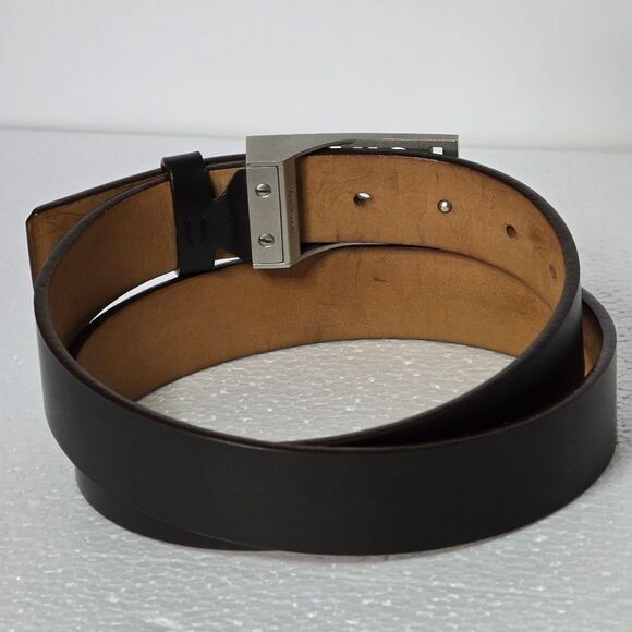 LOUIS VUITTON Ceinture Dark Brown Leather Silver-toned LV Logo Buckle Belt - Picture 3 of 8